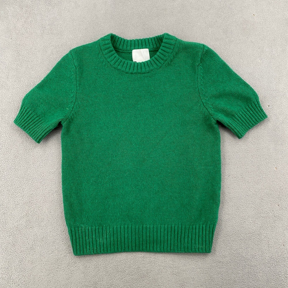 H&M Green Short Sleeve Knit Sweater Wool Blend Crew Neck Top XS 368623